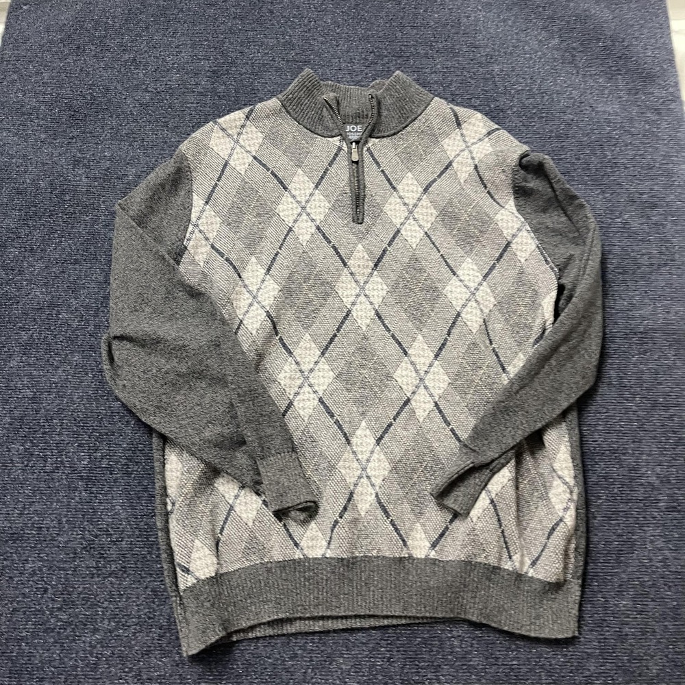 Joe Joseph Abboud Sweater Mens XL Gray Argyle Quarter Zip Cotton Knit‎ Pullover